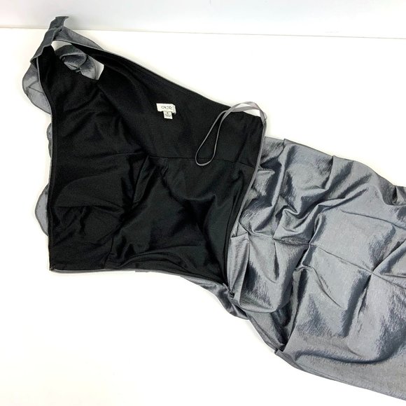 Cache Dark Silver One-shoulder Prom Homecoming Cocktail Party Dress Size 6-4 - Picture 14 of 16